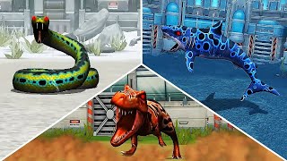 T Rex vs Titanoboa vs Megalodon  Who will win  Aquatic Tournament  Jurassic Park Builder [upl. by Anileba]