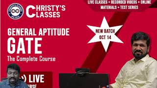 GATE 2025  General Aptitude  October 14th  Complete Course  Christy Varghese  Christys Classes [upl. by Anwahs427]