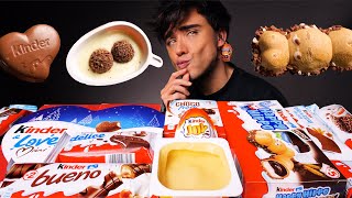 ASMR KINDER CHOCOLATE PARTY Happy Hippo Kinder Joy Sponge Cake Maxi King Bueno 먹방 Eating Sounds [upl. by Langelo268]