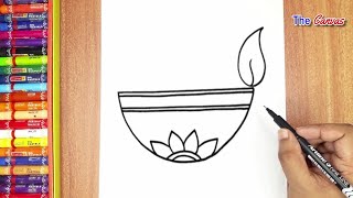 Diwali Diya Drawing  How to draw Easy Diya For diwali step By step [upl. by Leirud]