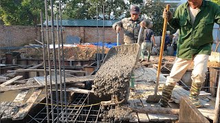 Pour 35 cubic meters of concrete for the pile foundation beam with two machines [upl. by Elkin]