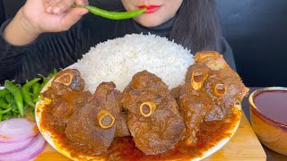 ASMR EATING SPICY MUTTON CURRYLONG WHITE RICEGREEN CHILLI SPICY [upl. by Nus]