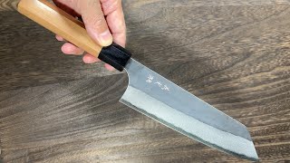 Yoshimi Kato Aogami Super Clad Kurouchi Bunka Knife with Black Cherry Octagonal Handle [upl. by Lorenzo15]