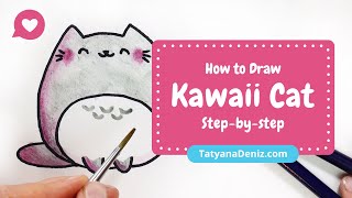 How to Draw a Kawaii Cat Easy and Cute  Guided Drawing Tutorial [upl. by Ellissa]