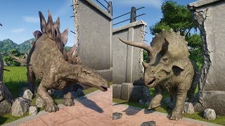 STEGOSAURUSTRICERATOPS BREAKOUT VS TYRANNOSAURUS REXGIGANOTOSAURUS amp IREX JURASSIC WORLD [upl. by Beck225]