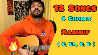 12 Best Bollywood Songs using 4 Easy Chords  Guitar Mashup  G Em C D  Easy For Beginners [upl. by Annairba127]