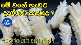 දැල්ලන්ව ලස්සන මෝස්තරයකට කපමුද Squid Cutting Design  calamari cutting design  Dello kapana vidi [upl. by Nivrae]