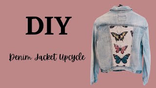 DIY DENIM JACKET UPCYCLE  Butterfly denim jacket  Sustainable upcycled clothing [upl. by Jenei]