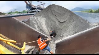 Barge unloading 5000 tons of crushed phosphorite ore Part 2 Vlog of work on barge  Relaxing video [upl. by Notsae773]