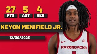 Keyon Menifield Jr Arkansas Razorbacks 32 PTS 5 AST 4 REB vs UNC Wilmington Seahawks [upl. by Wernher477]