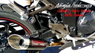 Coffmans shorty exhaust  Baffle removal and installation with sound test on Kawasaki Ninja 300 [upl. by Ahsenak]