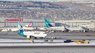 Busy Calgary international airport plane spotting Aviation video [upl. by Wolff]