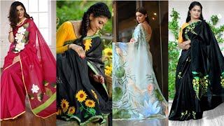 Hand Painted Saree Designs Beautiful And Unique Fabric Paintings STYLE OF LIFE [upl. by Mook]