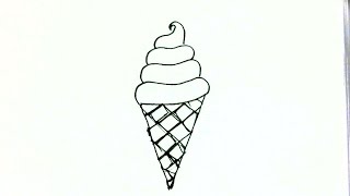 How to draw Ice cream Cone in easy steps for beginners [upl. by Sixele883]