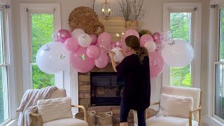 Pink Balloon Arch Kit Pink and White Balloon Garland with Confetti Balloons and Butterflies [upl. by Eanom]