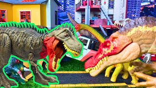 MASSIVE Jurassic Dinosaur Figures Brachiosaurus Tarbosaurus Velociraptor extreme damage TREX [upl. by Fitzsimmons]