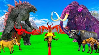 Giant Woolly Mammoth Attacks Godzilla Monster Chase Cow Cartoon Buffalo Saved By Woolly Mammoth [upl. by Anaibib]