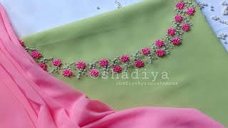 Hand embroidery ring knot flower design for kurti salwar neckneckline embroidery [upl. by Ayram]