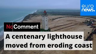 Danish lighthouse moved to save it from coastal erosion [upl. by Elttil]