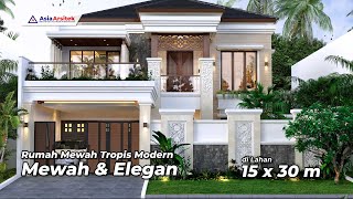 Desain Rumah Mewah 2 Lantai Tropis Modern 4 Kamar Dengan Kolam Renang di Lahan 15 x 30 Meter [upl. by Latsyrcal]