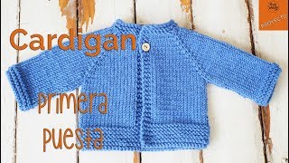 Cardigan Raglan Primera Puesta dos agujas  Parte 2 [upl. by Orofselet]