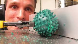 PEEK INSIDE THE FOOT RUBZ MASSAGE BALL  FOOT RUBZ VS BANDSAW [upl. by Quinlan366]