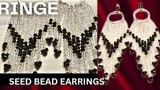 Beaded fringe earrings on a hoop Begginners beading tutorial [upl. by Aimahc351]