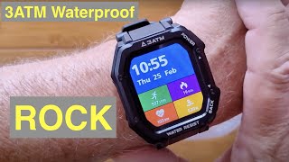 KOSPET ROCK 3ATM Waterproof Swimming HealthFitness Rugged Smartwatch Unboxing and 1st Look [upl. by Maren]