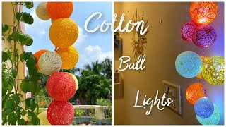 DIY Cotton Ball Light  DIY Yarn String Lights  DIY Lights for Home Decor [upl. by Ebarta]