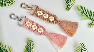 Macrame Daisy Flower Keychain Tutorial  DIY Retro Flower Keychain Step by Step [upl. by Narcis]