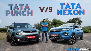 Tata Punch vs Tata Nexon  Differences Explained amp 0100 Timings Compared  MotorBeam [upl. by Auhel]