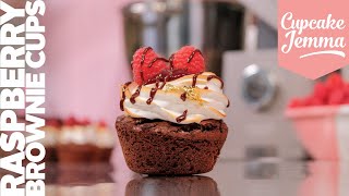 Raspberry Brownie Cups with Toasted Meringue Icing Recipe  Cupcake Jemma [upl. by Glick]