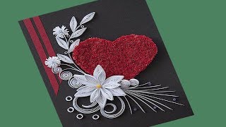 How to Make Beautiful Flower With Heart Design Paper Quilling Greeting Card  Siri ArtampCraft [upl. by Luise817]