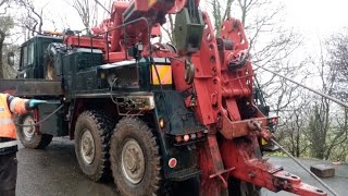 Winching out bogged in Liebherr 1040 crane using the Foden 6x6 recovery [upl. by Richardson]