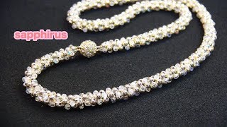 【ビーズステッチ】2mmのラウンドビーズとスワロフスキーで編むネックレスの作り方☆ How to make a necklace using 2mm swarovski crystals [upl. by Weibel]