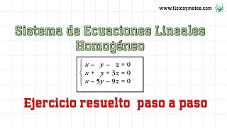 Sistema Ecuaciones Lineales Homogéneo  Ejercicio resuelto [upl. by Barden]