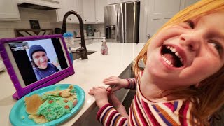 Adley Learns how to CALL ME Funny Family facetime and crazy travel routine kids make pancake art [upl. by Ailen150]