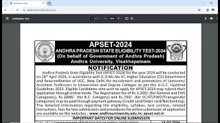 APSET 2024 NOTIFICATION RELEASED [upl. by Beauchamp]