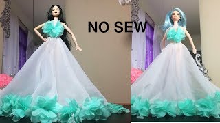 DIY No sew Barbie dolls dressDIY Barbie Dresses  Making Easy Clothes for Barbies Dolls [upl. by Ynottirb834]