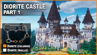 Minecraft How to build a Medieval Diorite Castle  Tutorial [upl. by Einaj]