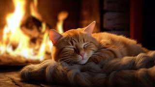 Cozy Purring Cat ASMR  Peaceful Evening Fireplace and Gentle Purr [upl. by Ardnat]