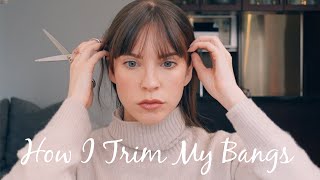 HOW TO TRIM YOUR BANGS AT HOME Plus Tips for Disguising Bangs [upl. by Ahsemaj]