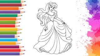 PRINCESS ARIEL Drawing Coloring and Glittering Follow Along Tutorial [upl. by Akemad588]