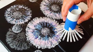 FANTASY Dandelion Acrylic POURING Tutorial  Toilet Roll Painting Method  ABcreative [upl. by Nylacaj]