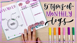 5 Types of Monthly Logs  Bullet Journal Ideas [upl. by Ailemac]