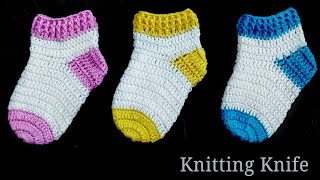 How To Crochet Perfect Shaped Baby Socks 🧦 Easy Tutorial [upl. by Ettari]