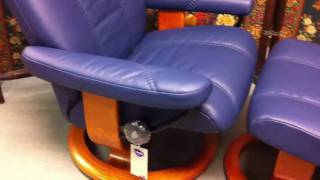 Ekornes Stressless Consul Recliner Navy Blue Batick Leather [upl. by Nirret]