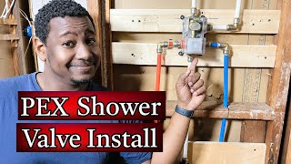 How To Install Shower Valve Using PEX and SharkBite fittings  Copper To PEX Shower Valve Install [upl. by Aivekahs]