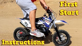 Dirt Bike 50cc  First Start  Instructions  NRG 50 from Nitro Motors  KTM Replica [upl. by Darryn696]