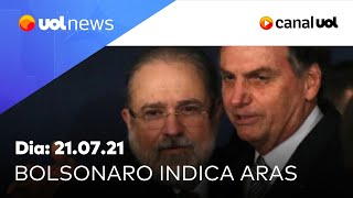 Bolsonaro afirma que veta novo fundo eleitoral e quer manter Aras na PGR  UOL News 210721 [upl. by Oettam]